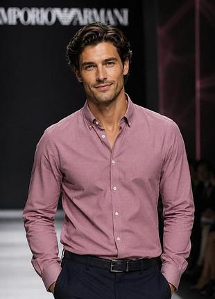 Бело-бордовая рубашка emporio armani, 100% хлопок, размер s