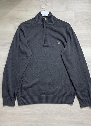 Чоловічий котоновий 1/3 zip светр gant оригінал стильний м’який базовий брендовий джемпер casual зіп кофта розмір xl / ua 52–54