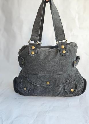 Сумка женская на плечо new bags серый канвас с карманами