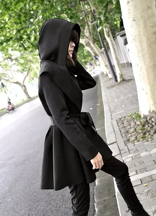 Еластичний неопрен ✨ жіночий кардиган з капюшоном 👗 подовжена туніка з поясом 🌸 розмір xl 2xl 3xl батал 77 см