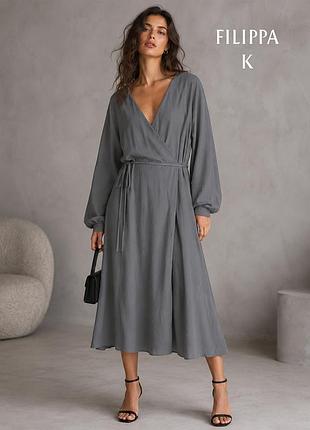 Оригинальное серое платье оверсайз с поясом завязкой filippa k 36 s