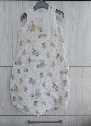 Мусліновий спальний мішок спальник 1,5tog peter rabbit для дівчинки 6-12м