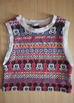 В'язаний кроп-жилет zara x disney (mickey mouse)