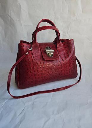 Сумка жіноча з натуральної шкіри genuine leather червоного кольору італія