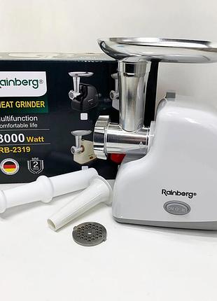 М'ясорубка електрична rainberg rb-2319 із системою реверсу насадка куббе 3000вт white