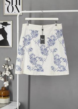 Новая юбка "peacocks" молочного цвета с голубой вышивкой, uk16/eur44.