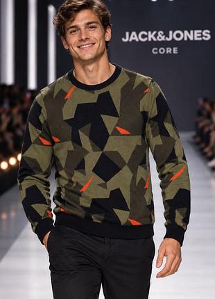 Джемпер чоловічий jack & jones, оливковий камуфляж, розмір m, 100% бавовна