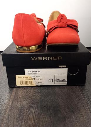 Туфлі човники замша шкіра werner бразилія poppy red (маково-червоний) 41р повномірка