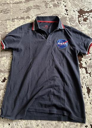 Футболка alpha industries nasa short sleeve polo shirt — колір rep. blue (navy blue).