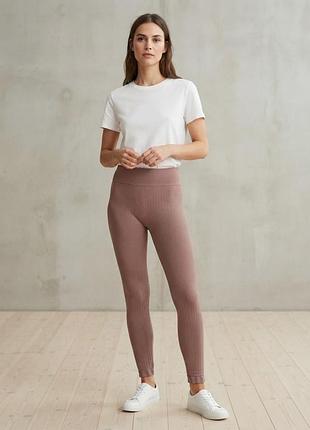 Жіночі легінси в рубчик h&m, розмір s, рожеві / лососеві