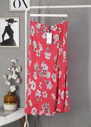 Новая юбка миди "joules" кораллово-красная в цветочек, uk12/eur40.