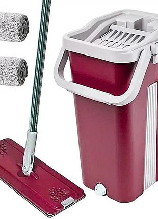 Швабра з відром 11л з автоматичним віджимом cleaning mop, комплект для прибирання підлоги мікрофібра
