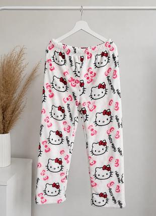 Жіночі піжамні штани білі hello kitty m