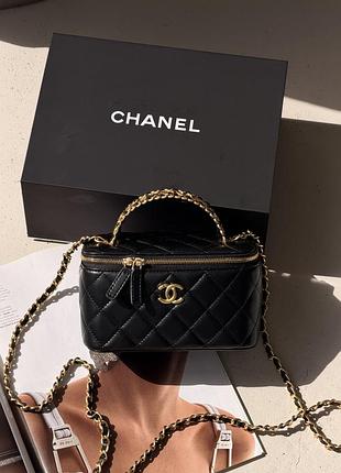 Женская сумка chanel vanity logo handle with mirror черный золото