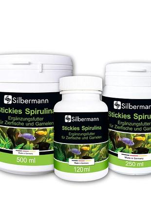 Корм silbermann stickies spirulina 250 ml (sis130) клейкі таблетки для рослиноїдних риб