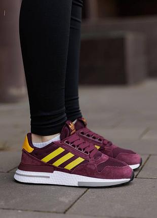 Кроссовки adidas zx 500 burgundy yellow white nd