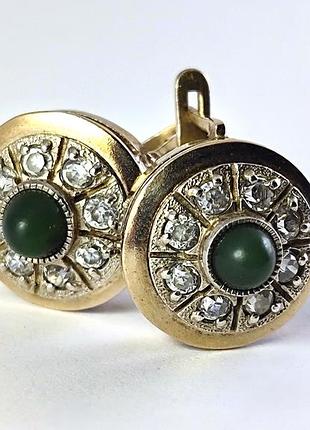 Серьги из серебра с позолотой и камнями. 925 проба.