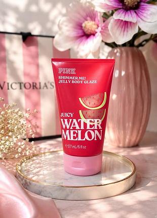 Парфюмированный желеобразный крем для тела с шиммером pink victoria’s secret juicy watermelon jelly body glaze