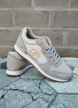 Кроссовки skechers светло-серые (замша, нейлон, сетка) с золотистым декором