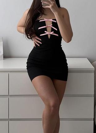 Трендовая с бантами 🎀 shein 🔥 мини платье бандо 👗 сукня без бретель🌸размер s/m