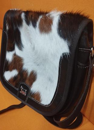 Винтажная кожаная сумка-седло с натуральным мехом mago of switzerland (saddle bag)