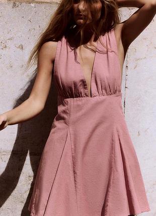 Короткий лляний сарафан  zara, сукня zara