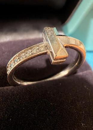 Кольцо тиффани t1  белое золото с диамантами tiffany t