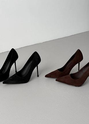 Изысканные туфли с матовым каблуком женские, искусственная замша