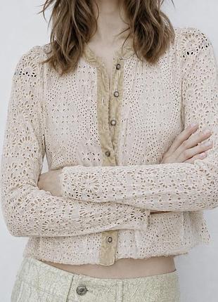 Лімітований кружевний легкий жакет zara studio s шовк / віскоза