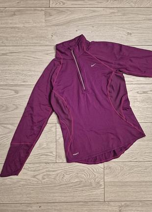 Фіолетовий жіночий спортивний лонгслів nike dri-fit на блискавці із сітчастими вставками з боків