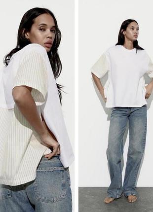 Футболка з попліновими вставками та блискавками zara