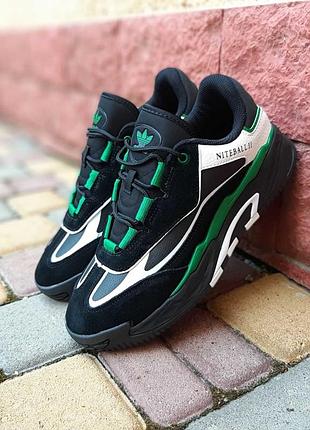 Кроссовки adidas niteball ии черные с зеленым замша/кожа разбруждающий sale