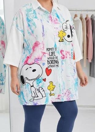 Стильная рубашка оверсайс с принтом snoopy, итальялия, 4xl, 5xl, 6xl
