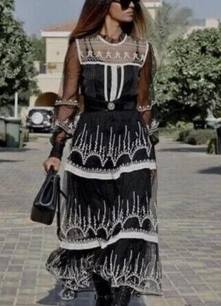 Платье сетка длинное zara ажурное кружевное