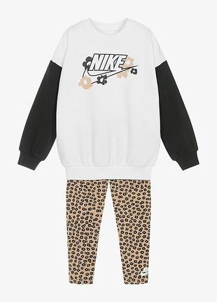 Nike girls beige floral cotton leggings set набір з легінсів і світшота nike костюм