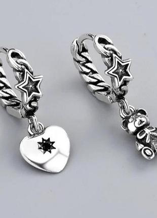 Серебряные сережки мишка серьги