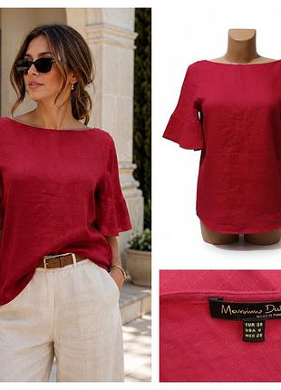 300. massimo dutti, льняная блуза футболка красного цвета.