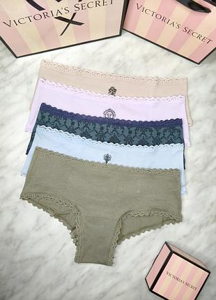 Хлопковые трусики cheeky с кружевной отделкой. victoria’s secret. оригинал 🇺🇸