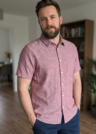 Льняная рубашка с коротким рукавом, шведка hugo boss slim fit linen shirt