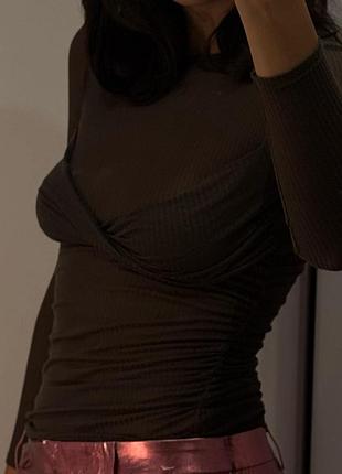 Коричнева кофта zara з ефектом бюстьє s