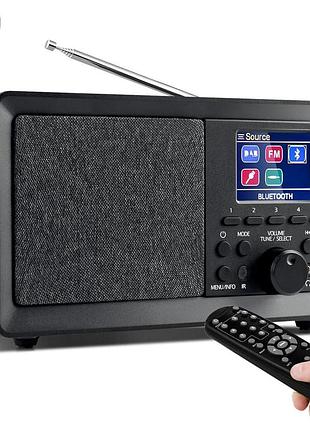 Портативний радіоприймач dab/dab+/fm у дерев'яному корпусі d-02 з bluetooth, usb, aux та пультом ду, настільне ретро-радіо з годин