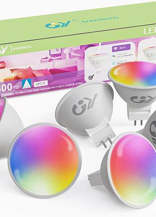 Набір розумних точкових led ламп gy smart life mr16 gu5.3 5w rgb+cw 12v (6 шт.) — wi-fi + bluetooth споти з підтримкою alexa та go
