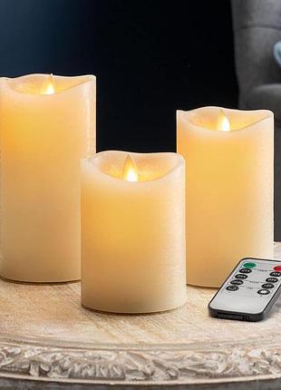 Светодиодные led свечи с эффектом живого пламени christow a-393430-eu (набор 3 шт с пультом ду, кремовые)