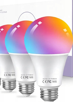 Розумні wi-fi led лампочки hutakuze e27 9w (806 lm) з регулюванням температури та кольору rgb (набір 4 шт.)