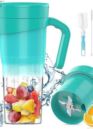 Портативный блендер-кружка juicer hd-09 (460 мл) type-c с трубочкой и ручкой для смузи и коктейлей (turquoise)