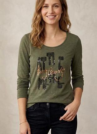 👚 лонгслив cecil нижняя s/m 100% хлопок хаки с пайетками
