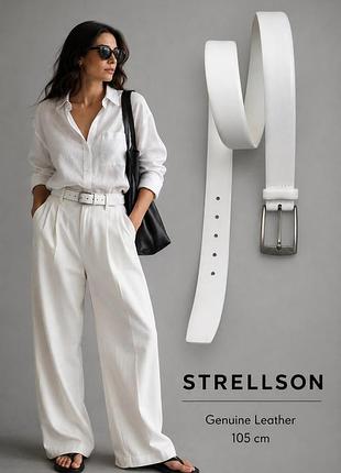 Белый кожаный ремень strellson genuine leather,