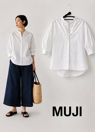 Muji белая хлопковая рубашка с японскими застёжками, xs–s