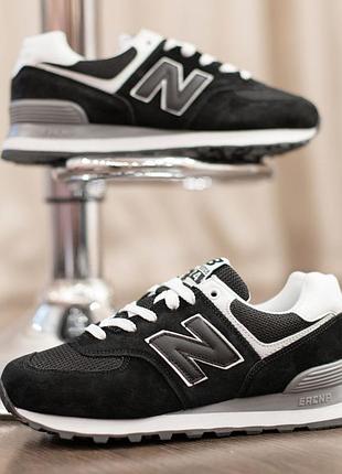 New balance 574 black white черные с белым 37