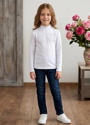 Кофта гольф белый на девочку lira kids с длинным рукавом и высокой горловиной